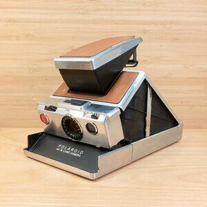 Polaroid SX-70 Land Camera / Chrome Tan Leather /Vintage Instant SLR / USA